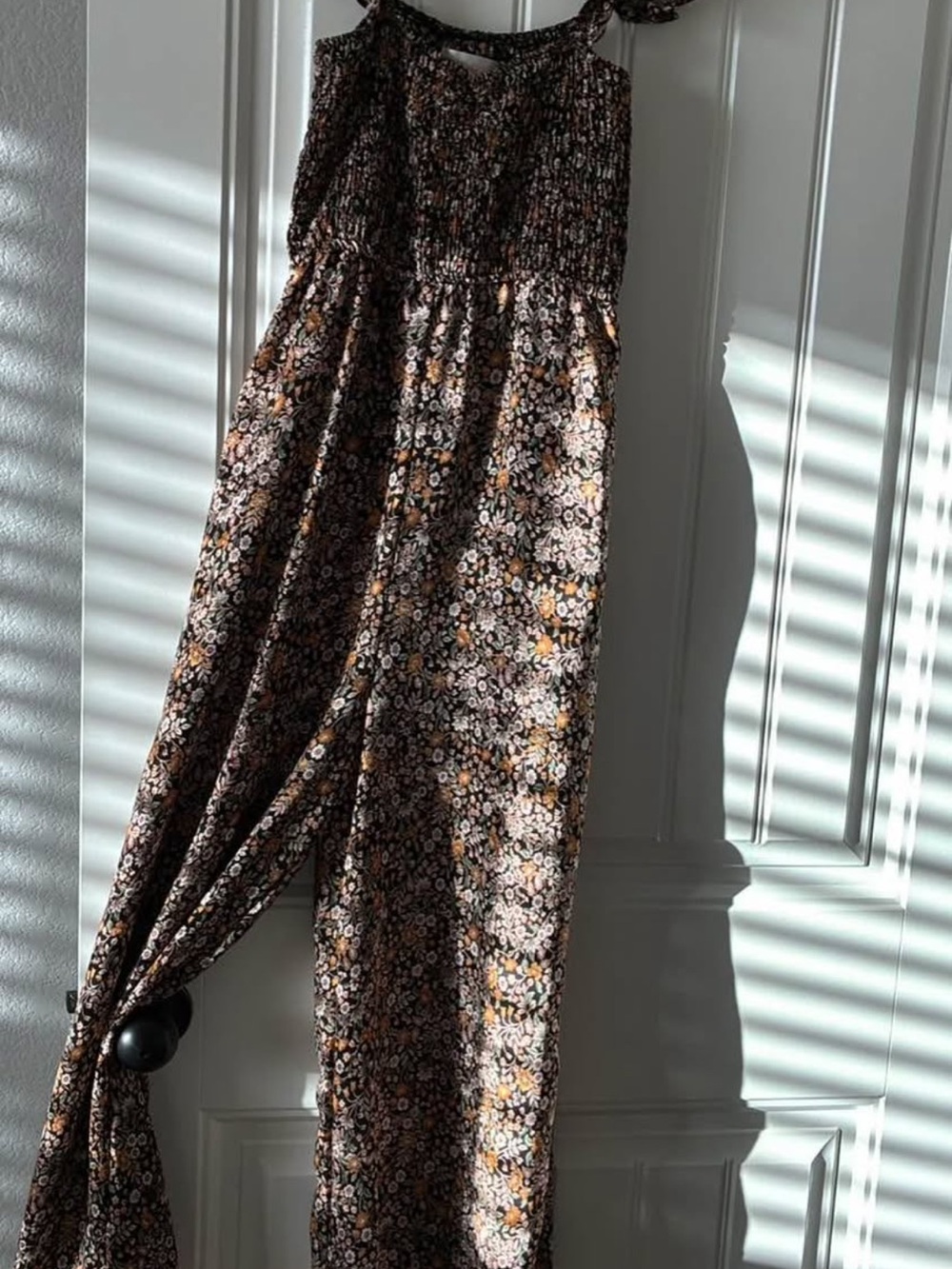 Floral Smocked Wide-Leg Jumpsuit - Brown Floral